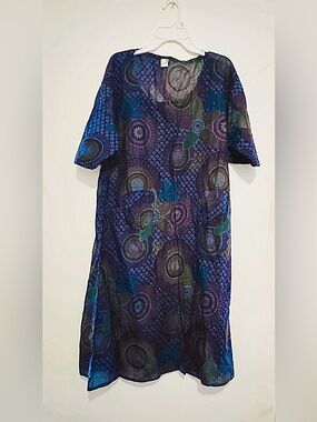 Dark blue and Purple Boho Floral Pattern Midi Dress